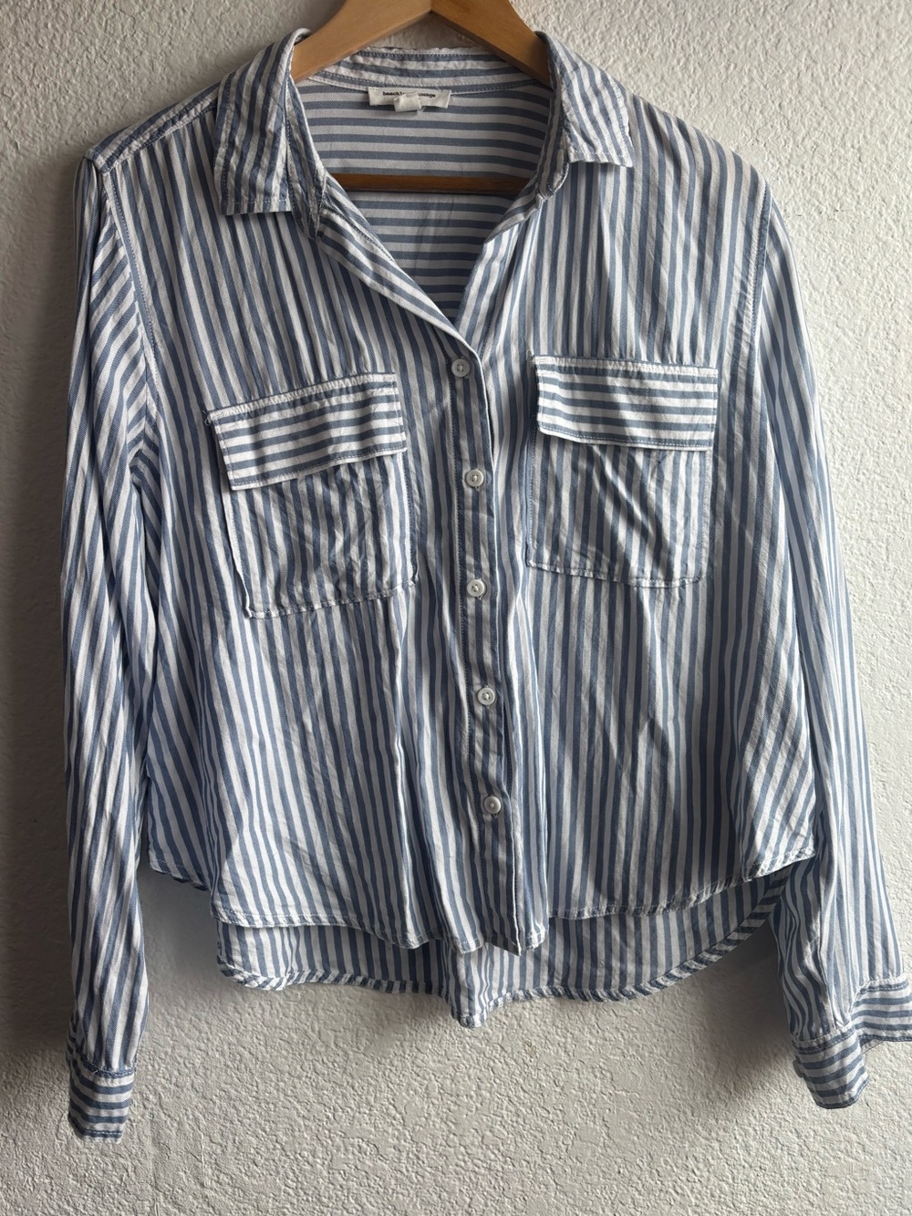 beachlunchlounge Light Blue White Striped Button Down Shirt Womens Large